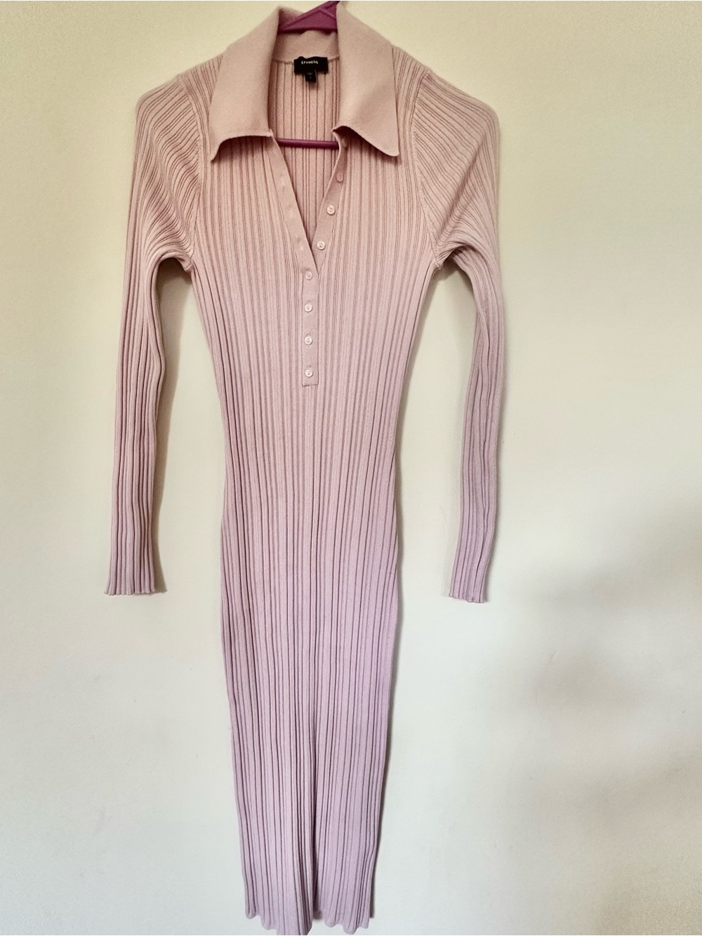 Express Pale Pink Ribbed Polo Midi Dress